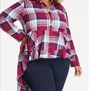Plus size 22 plaid fishtail peplum shirt